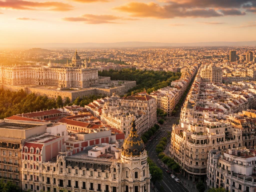 Madrid city skyline — charter departure point